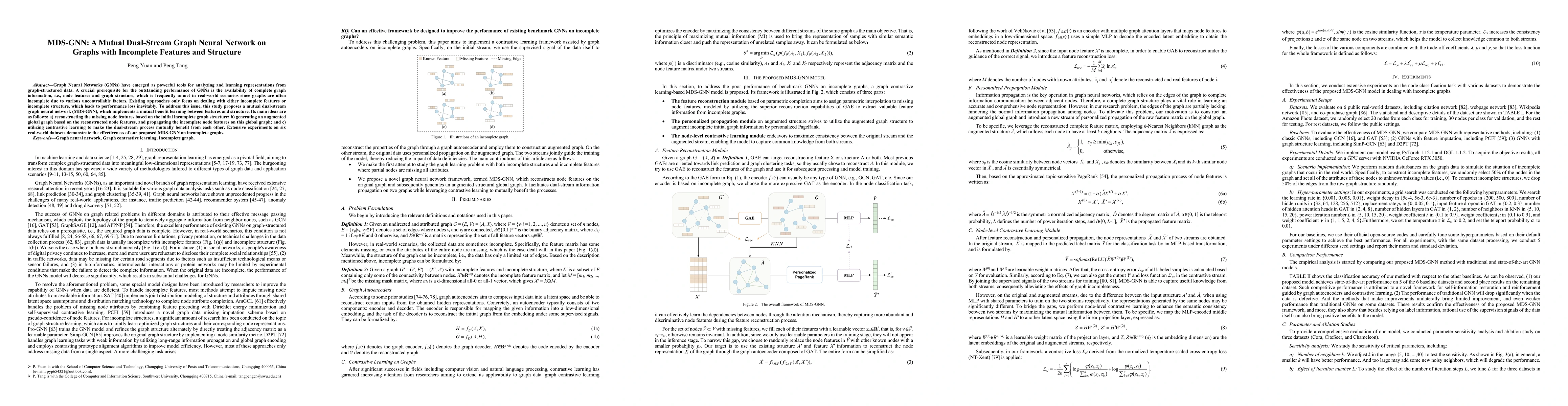 Thumbnail for MDS-GNN: A Mutual Dual-Stream Graph Neural Network on Graphs with
  Incomplete Features and Structure