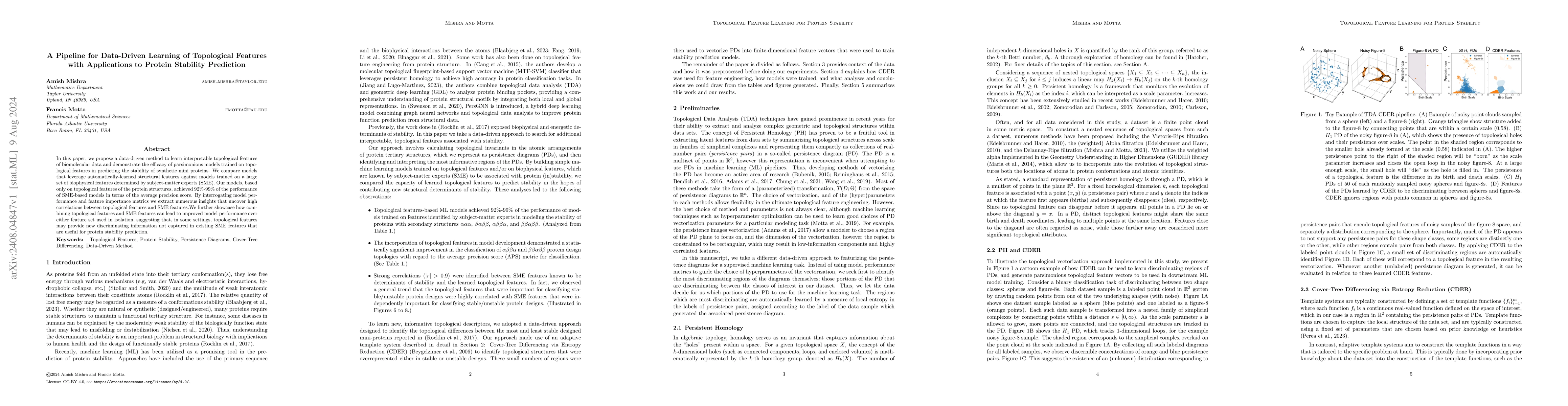 Thumbnail for A Pipeline for Data-Driven Learning of Topological Features with
  Applications to Protein Stability Prediction