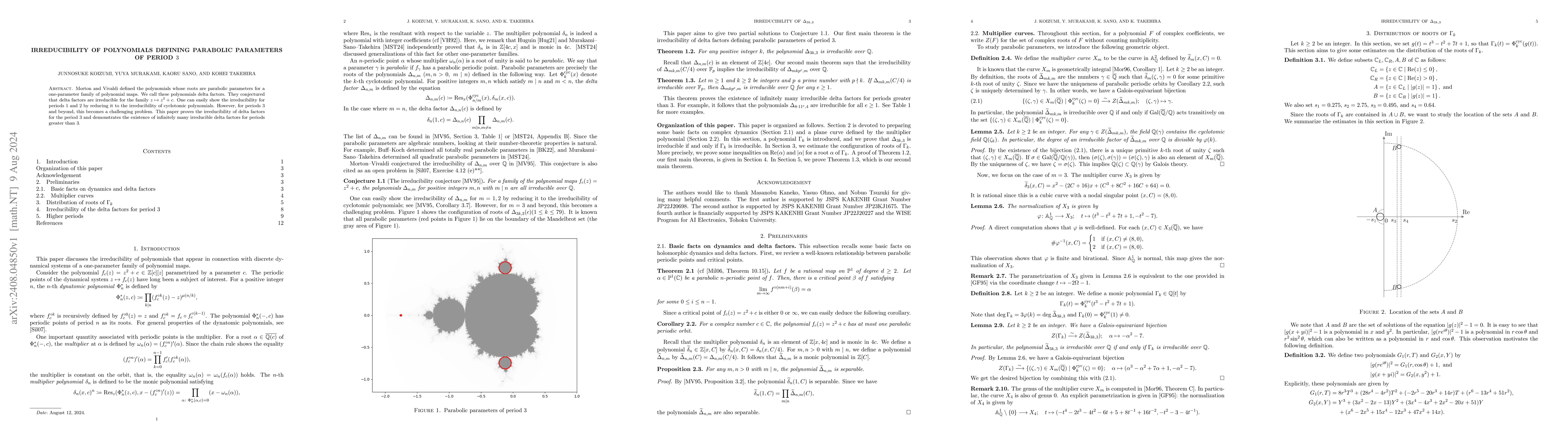 Thumbnail for Irreducibility of polynomials defining parabolic parameters of period 3