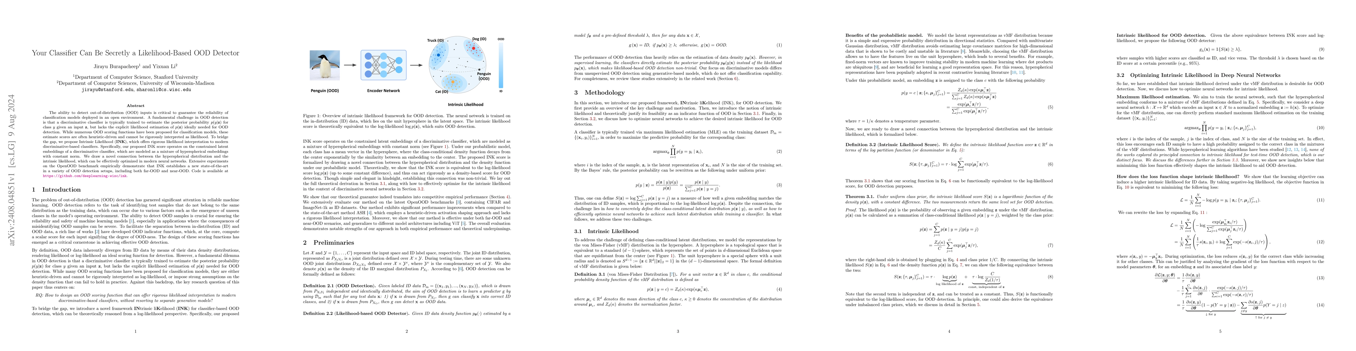 Thumbnail for Your Classifier Can Be Secretly a Likelihood-Based OOD Detector