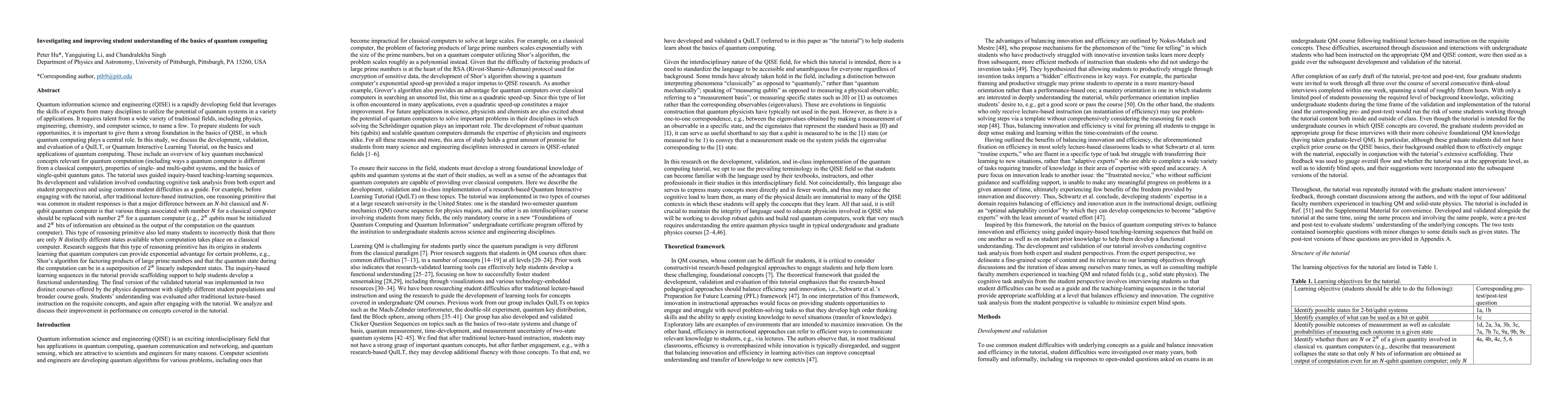Thumbnail for Investigating and improving student understanding of the basics of
  quantum computing