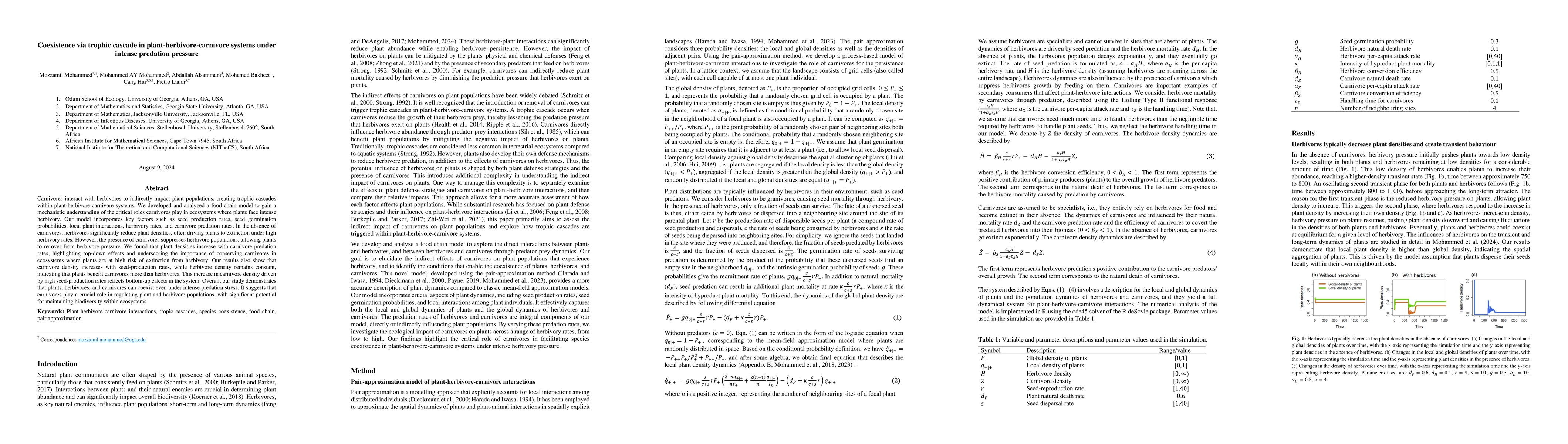 Thumbnail for Coexistence via trophic cascade in plant-herbivore-carnivore systems
  under intense predation pressure