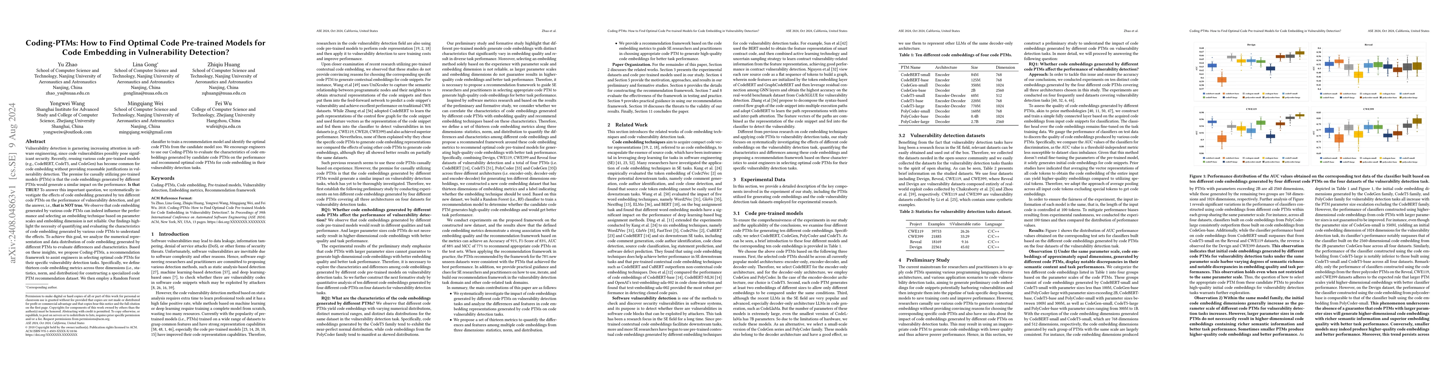 Thumbnail for Coding-PTMs: How to Find Optimal Code Pre-trained Models for Code
  Embedding in Vulnerability Detection?