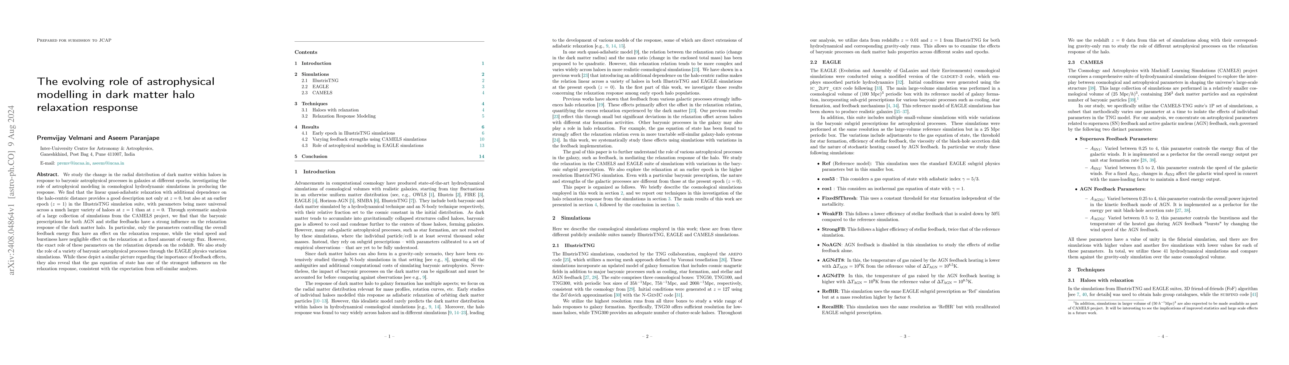 Thumbnail for The evolving role of astrophysical modelling in dark matter halo
  relaxation response