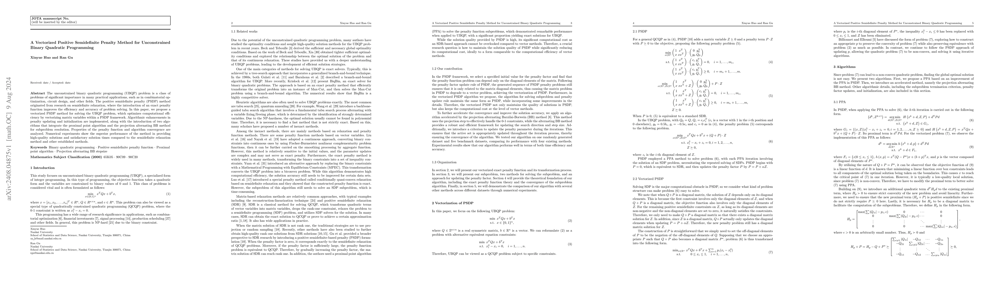 Thumbnail for A Vectorized Positive Semidefinite Penalty Method for Unconstrained
  Binary Quadratic Programming