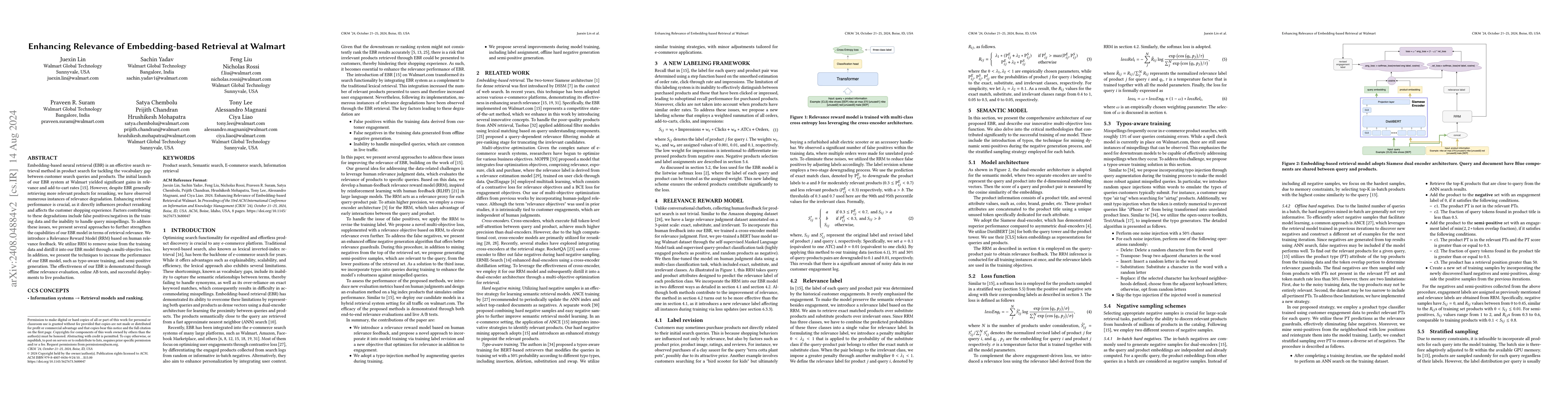 Thumbnail for Enhancing Relevance of Embedding-based Retrieval at Walmart
