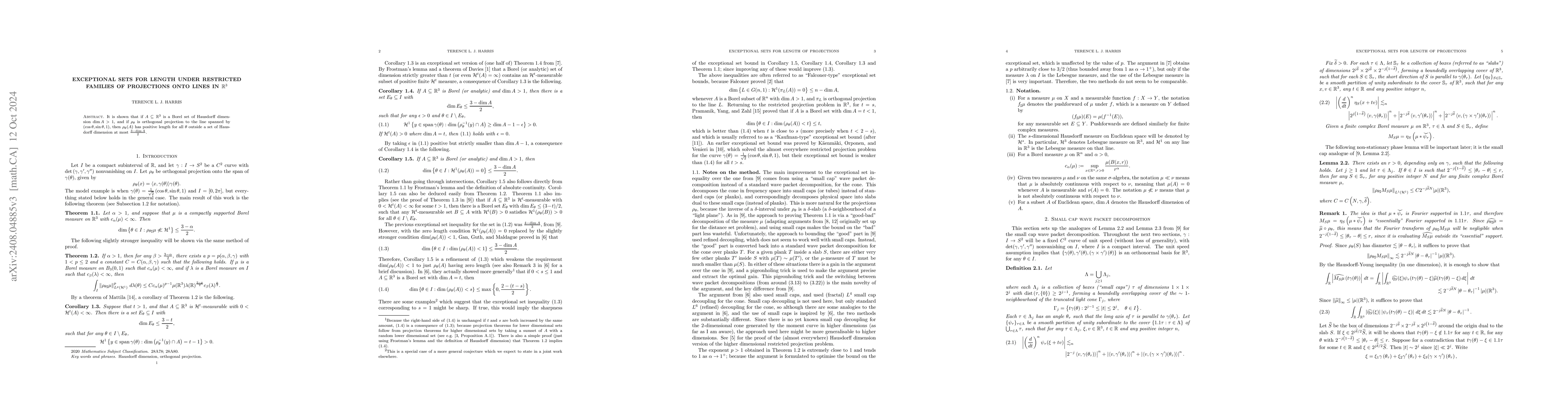 Thumbnail for Exceptional sets for length under restricted families of projections
  onto lines in $\mathbb{R}^3$