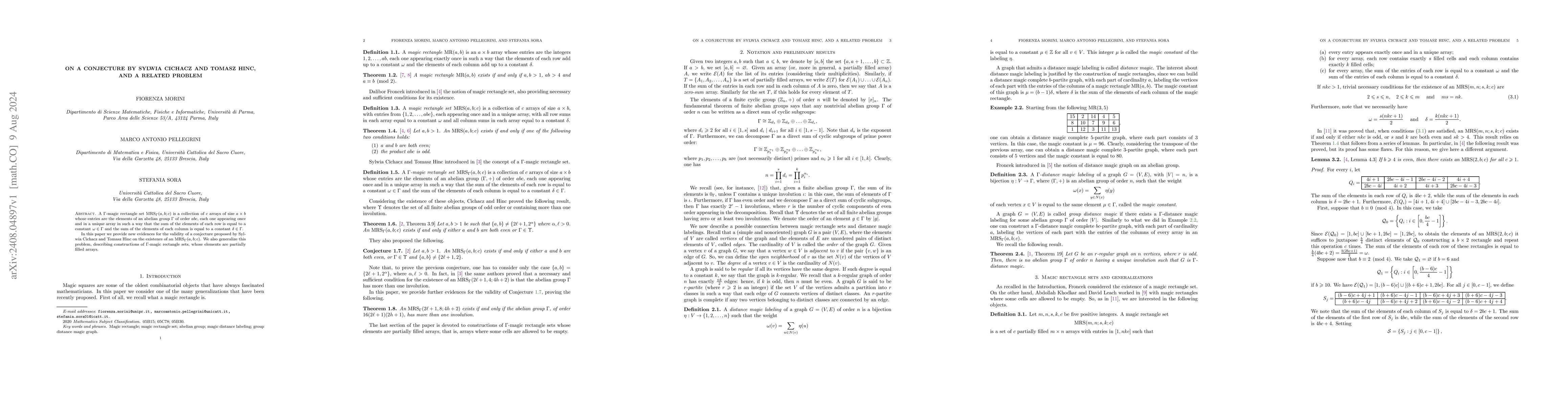 Thumbnail for On a conjecture by Sylwia Cichacz and Tomasz Hinc, and a related problem