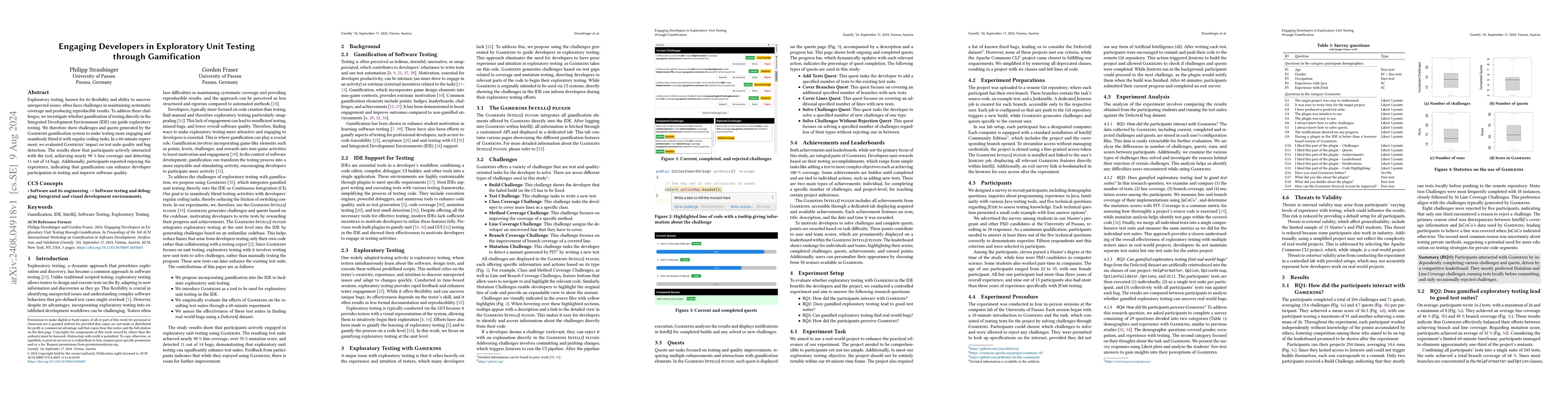Thumbnail for Engaging Developers in Exploratory Unit Testing through Gamification