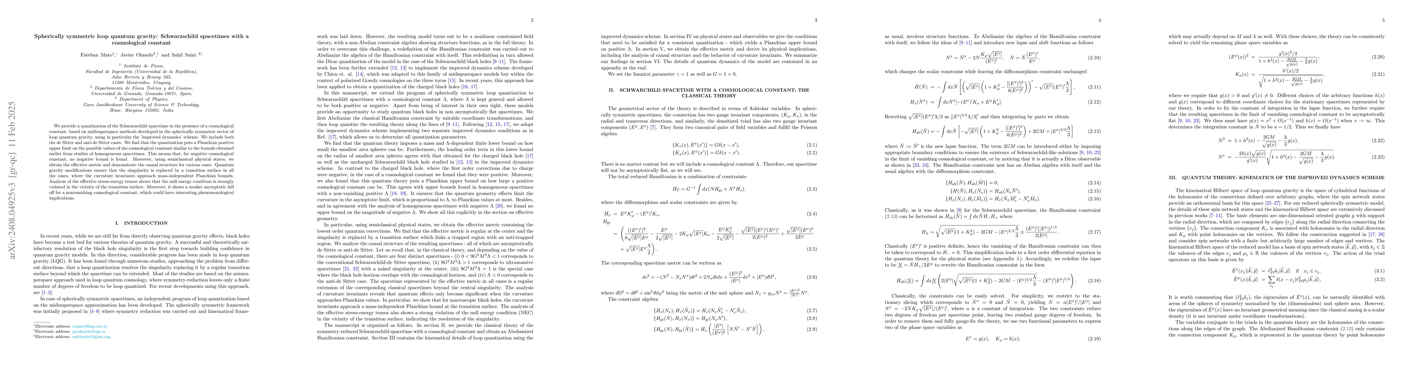 Thumbnail for Spherically symmetric loop quantum gravity: Schwarzschild spacetimes
  with a cosmological constant