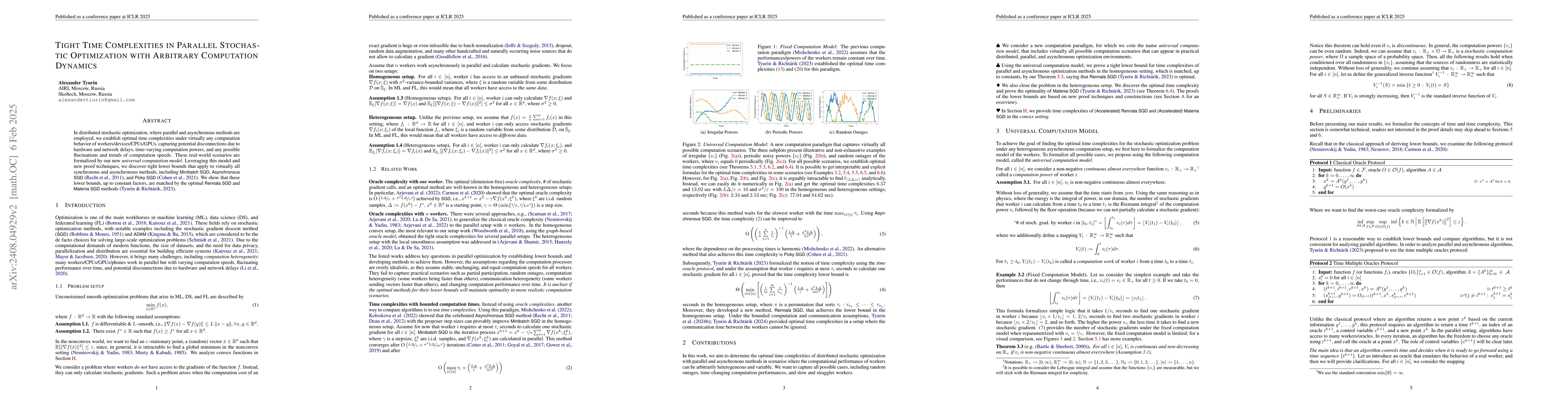 Thumbnail for Tight Time Complexities in Parallel Stochastic Optimization with
  Arbitrary Computation Dynamics