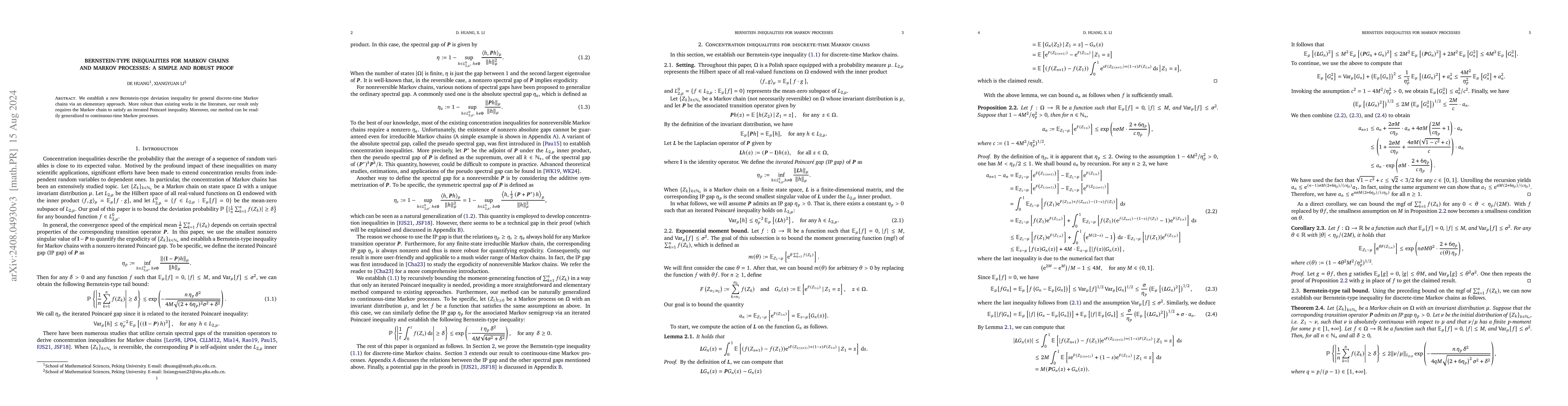 Thumbnail for Bernstein-type Inequalities for Markov Chains and Markov Processes: A
  Simple and Robust Proof