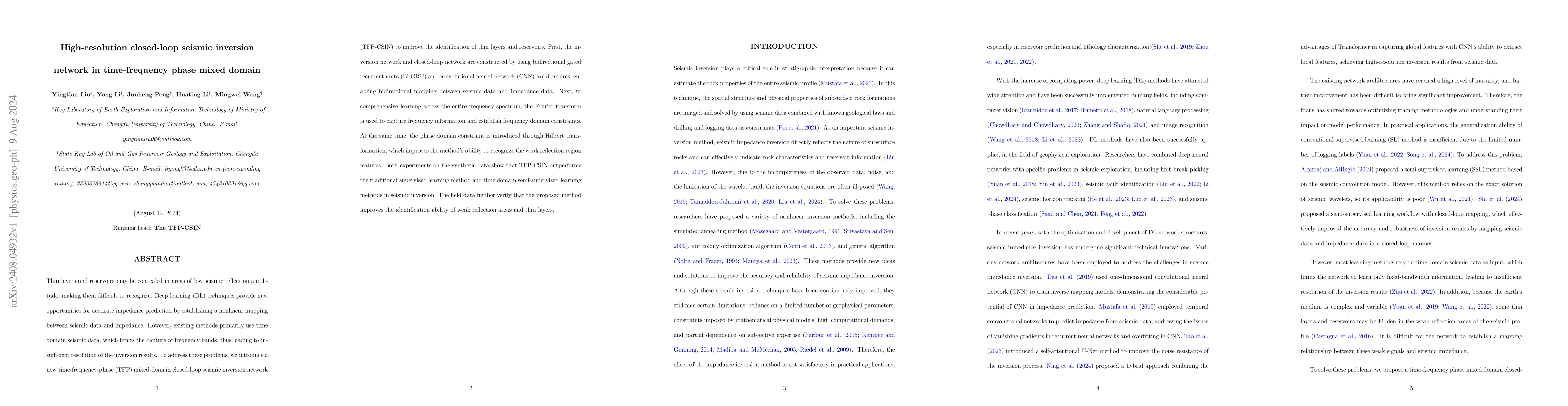 Thumbnail for High-resolution closed-loop seismic inversion network in time-frequency
  phase mixed domain
