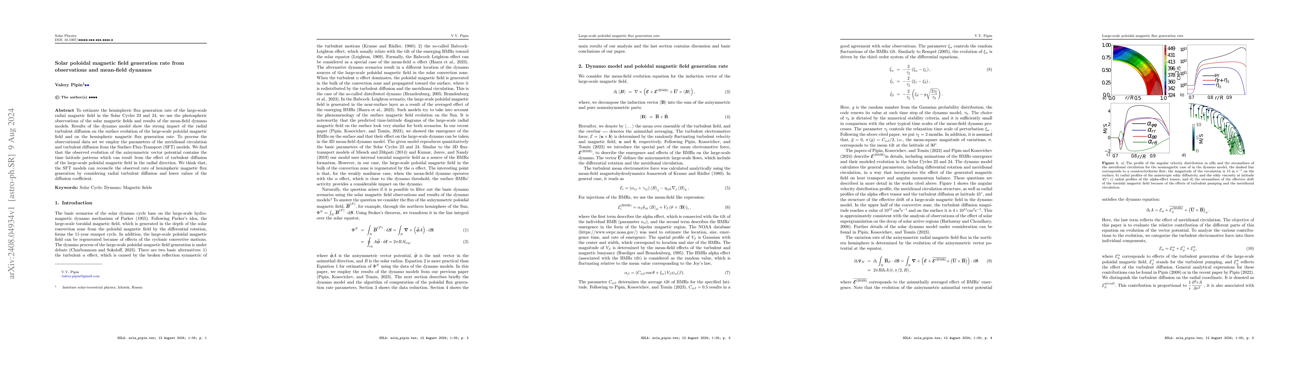 Thumbnail for Solar poloidal magnetic field generation rate from observations and
  mean-field dynamos