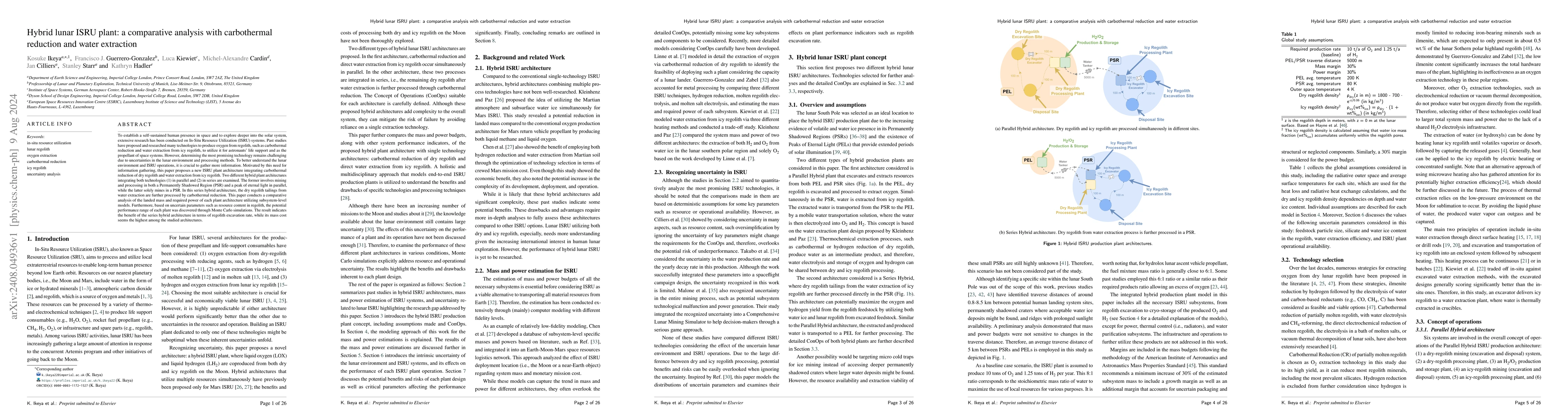 Thumbnail for Hybrid lunar ISRU plant: a comparative analysis with carbothermal
  reduction and water extraction
