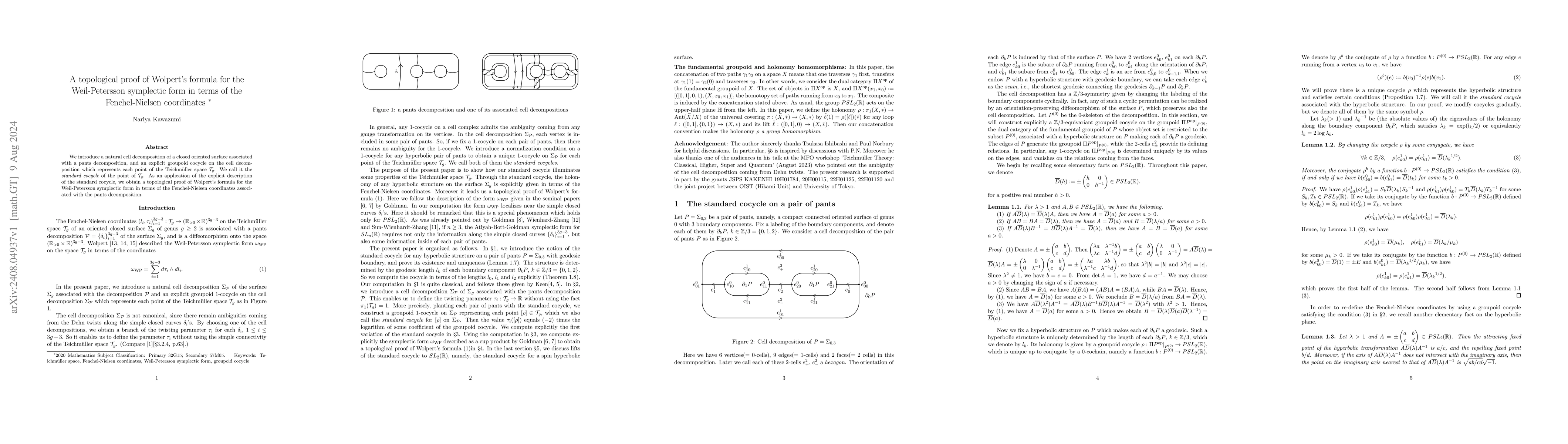 Thumbnail for A topological proof of Wolpert's formula for the Weil-Petersson
  symplectic form in terms of the Fenchel-Nielsen coordinates