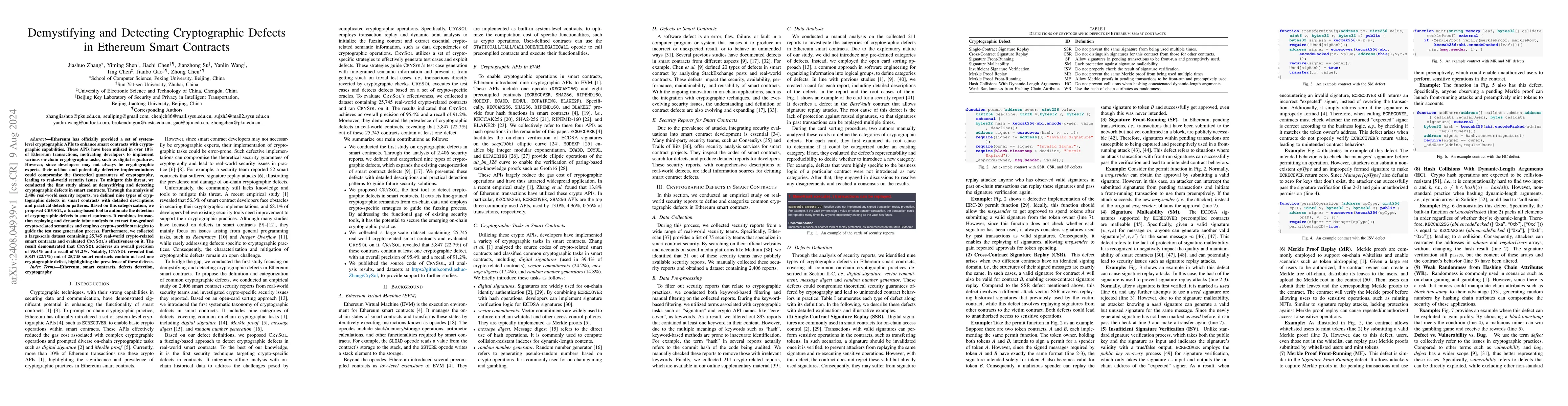 Thumbnail for Demystifying and Detecting Cryptographic Defects in Ethereum Smart
  Contracts