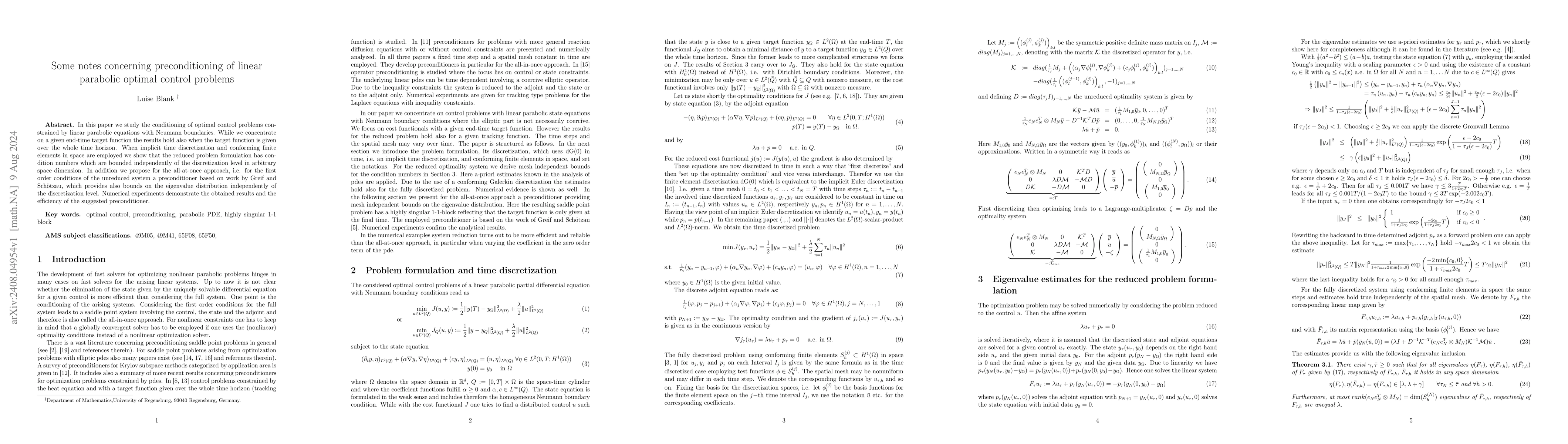 Thumbnail for Some notes concerning preconditioning of linear parabolic optimal
  control problems