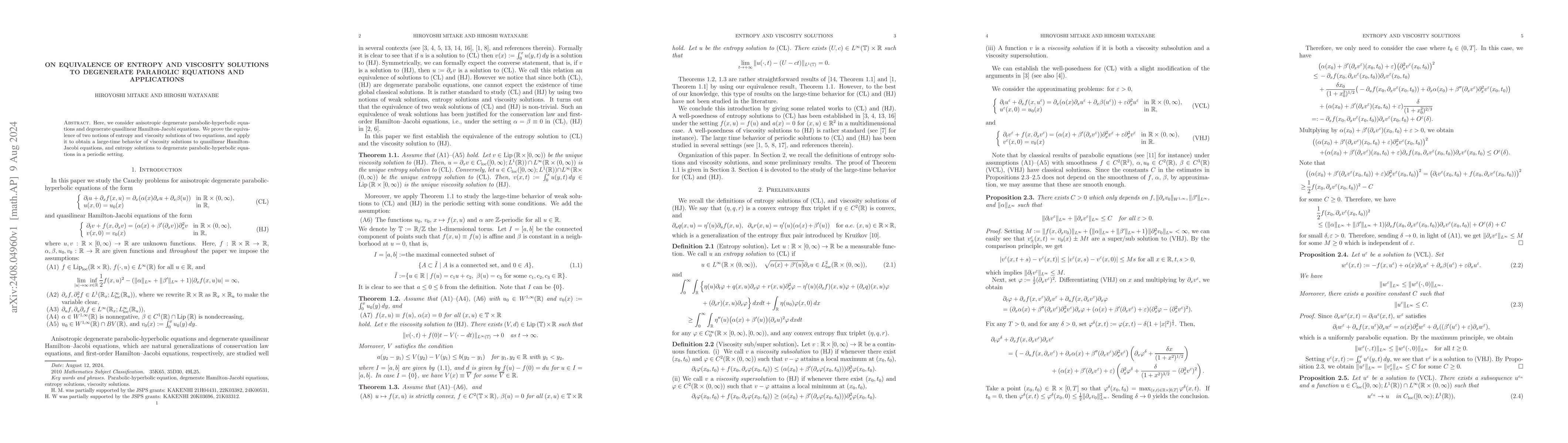 Thumbnail for On equivalence of entropy and viscosity solutions to degenerate
  parabolic equations and applications