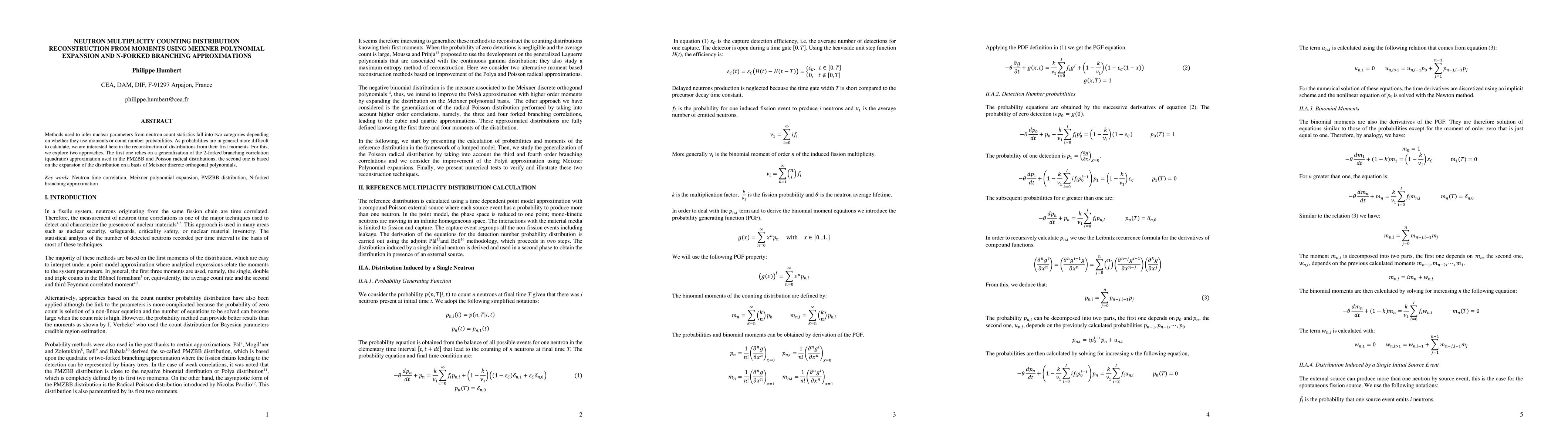 Thumbnail for Neutron multiplicity counting distribution reconstruction from moments
  using Meixner polynomial expansion and N-forked branching approximations