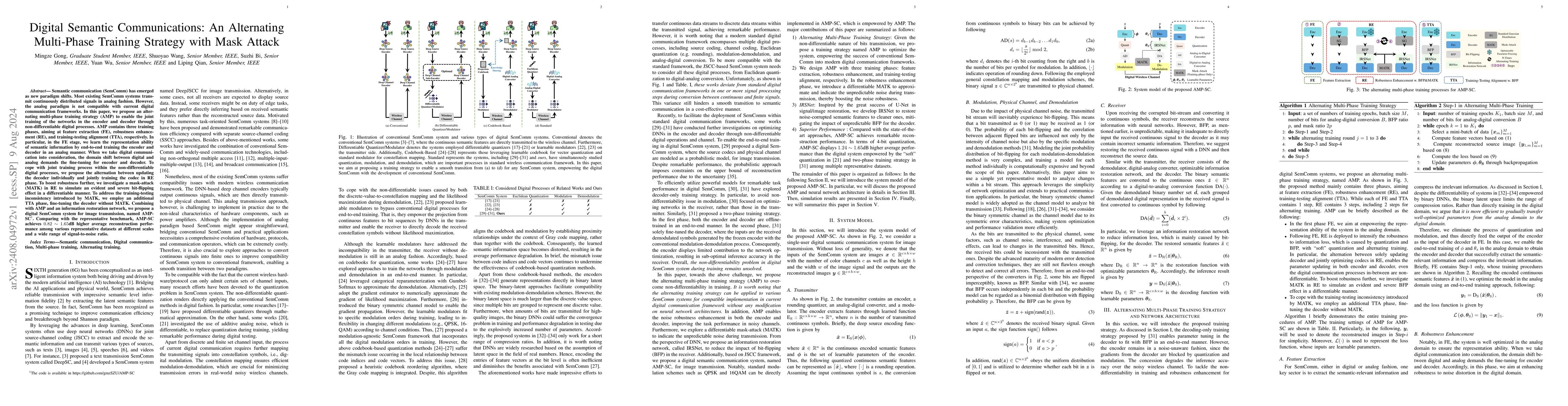 Thumbnail for Digital Semantic Communications: An Alternating Multi-Phase Training
  Strategy with Mask Attack