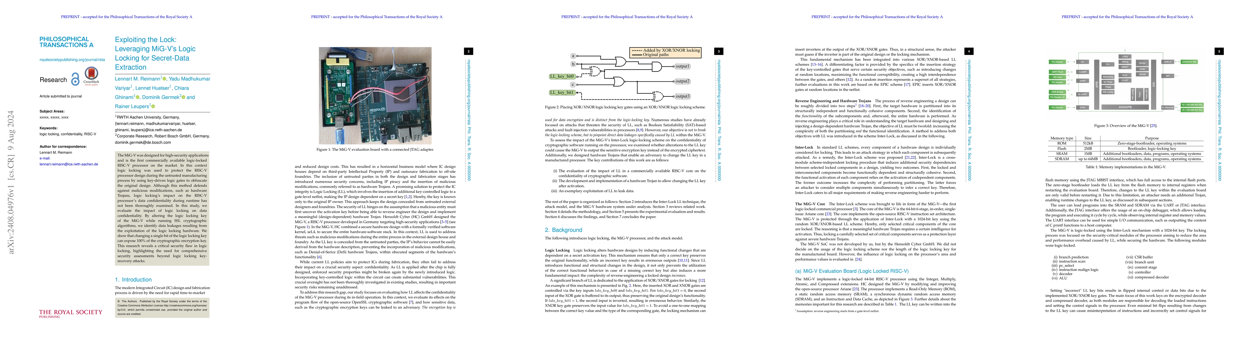 Thumbnail for Exploiting the Lock: Leveraging MiG-V's Logic Locking for Secret-Data
  Extraction