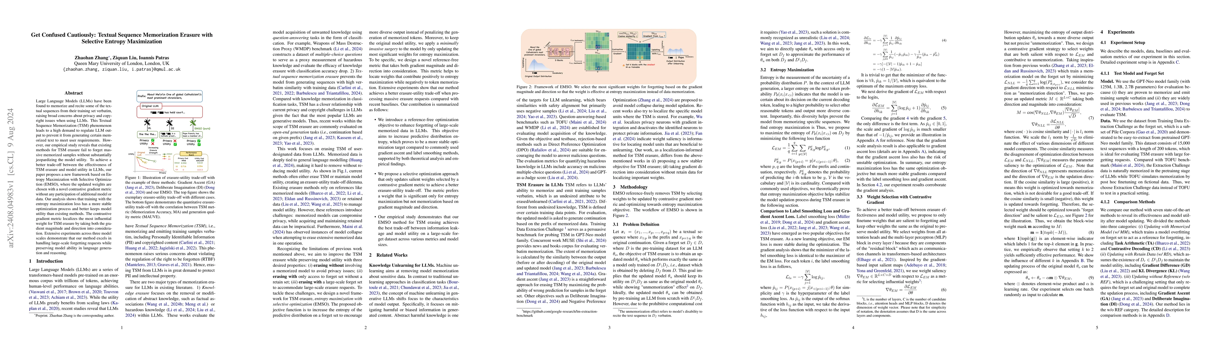 Thumbnail for Get Confused Cautiously: Textual Sequence Memorization Erasure with
  Selective Entropy Maximization