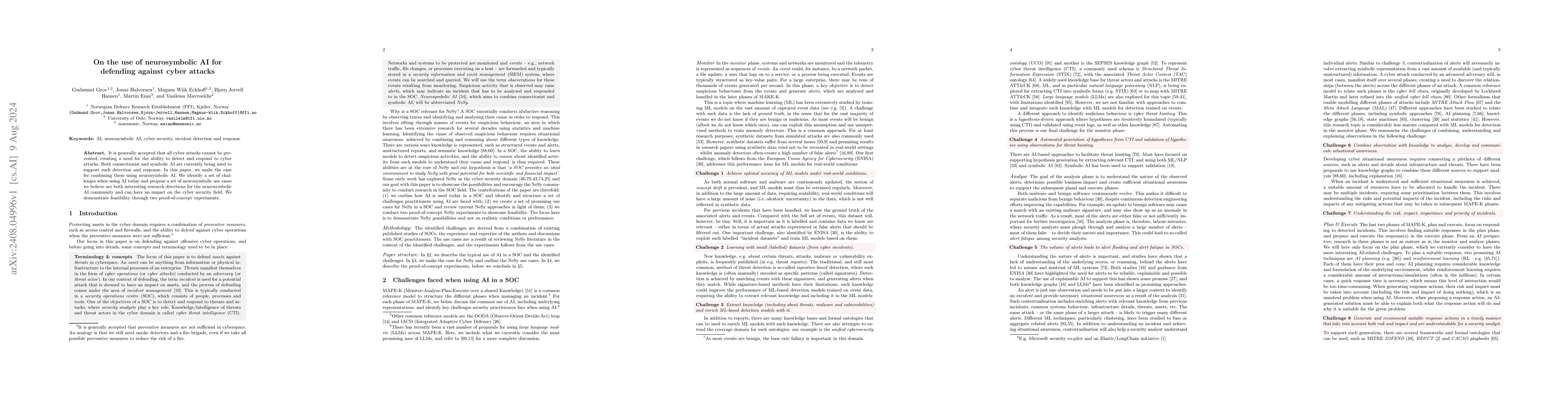Thumbnail for On the use of neurosymbolic AI for defending against cyber attacks