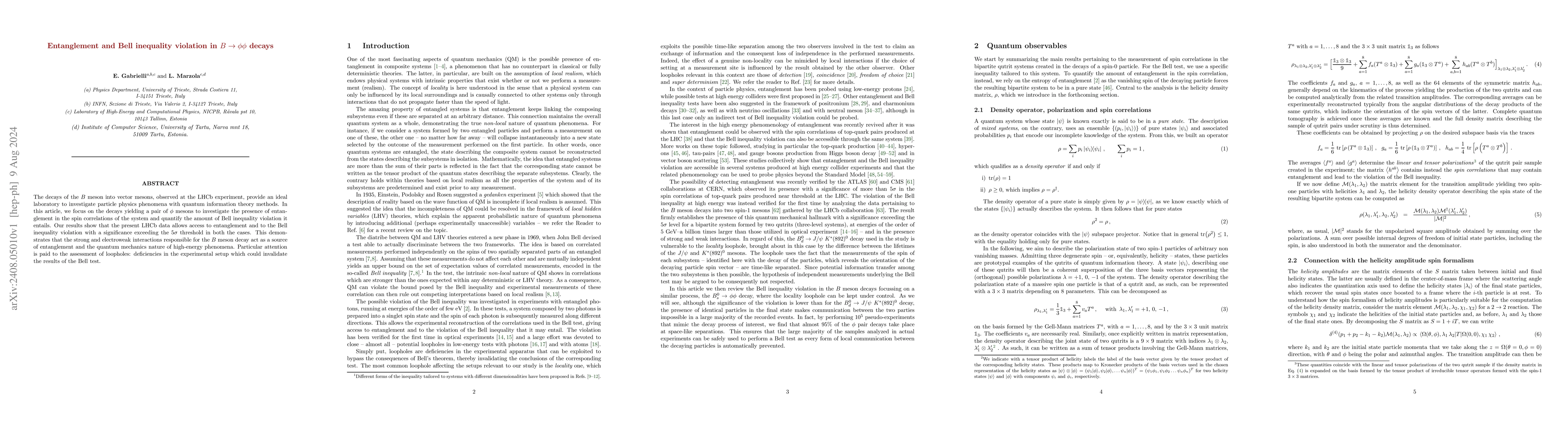 Thumbnail for Entanglement and Bell inequality violation in $B\to \it{ΦΦ}$
  decays
