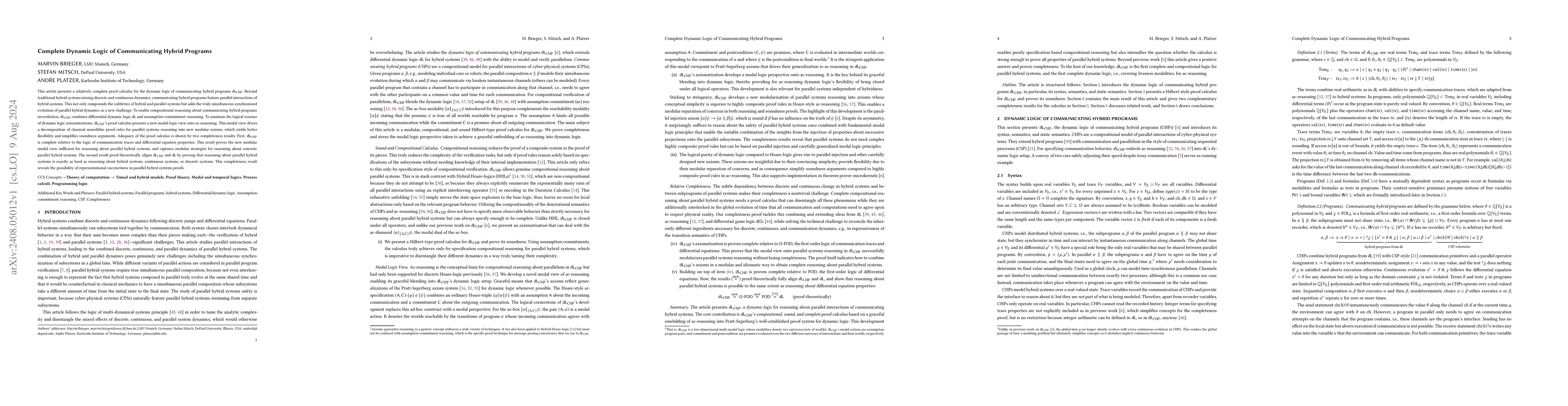 Thumbnail for Complete Dynamic Logic of Communicating Hybrid Programs