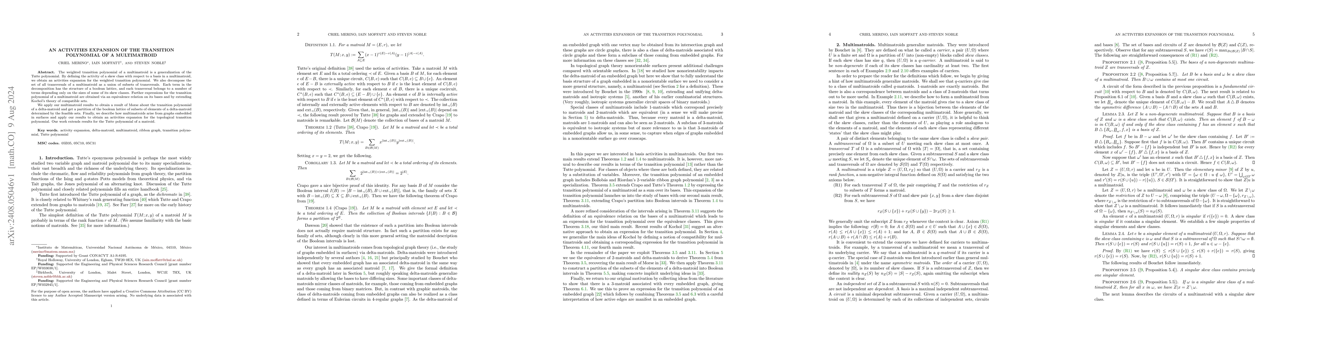 Thumbnail for An activities expansion of the transition polynomial of a multimatroid