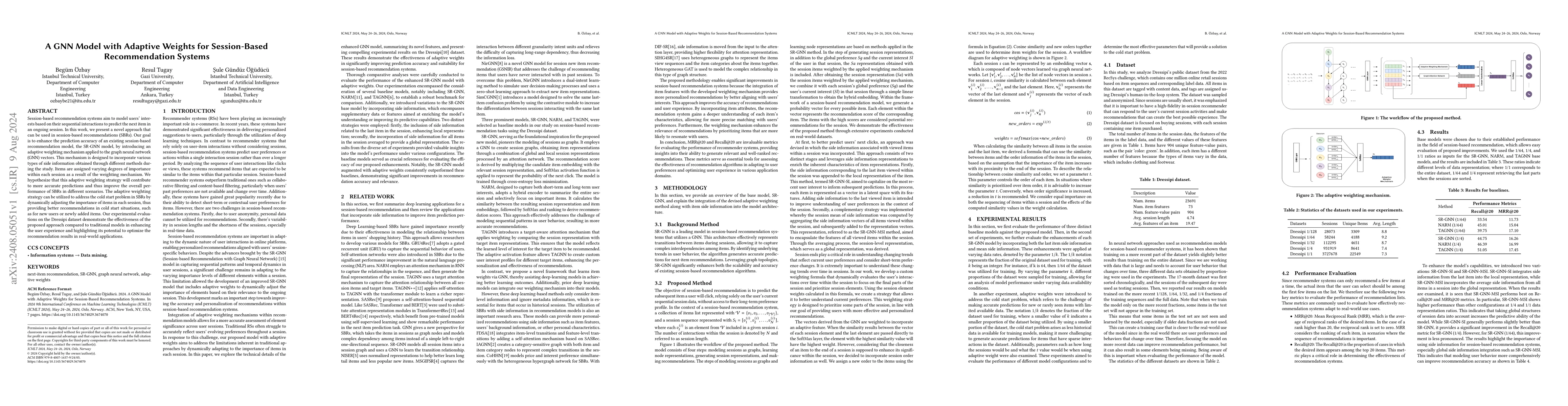 Thumbnail for A GNN Model with Adaptive Weights for Session-Based Recommendation
  Systems