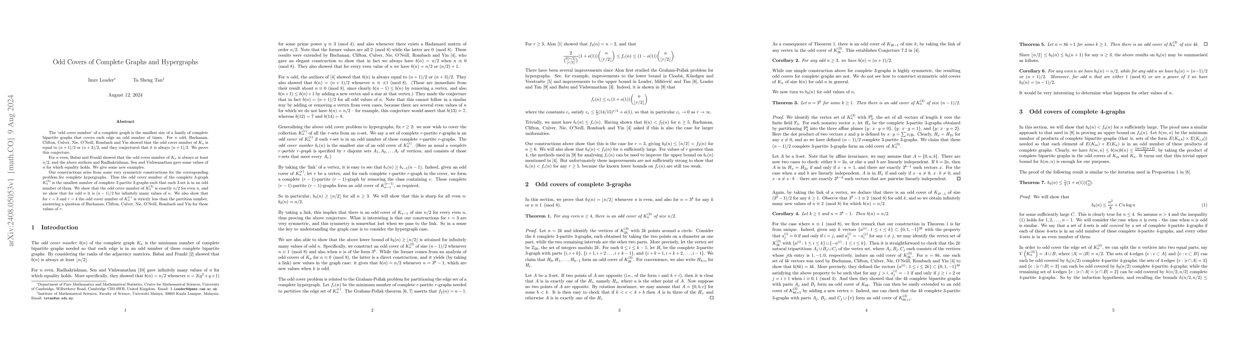 Thumbnail for Odd Covers of Complete Graphs and Hypergraphs
