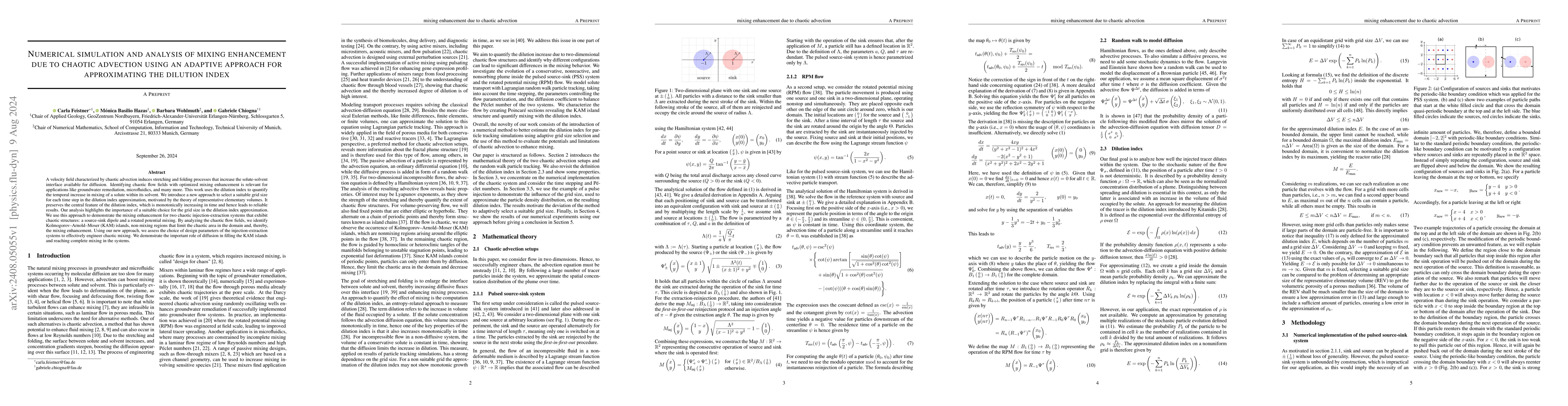 Thumbnail for Numerical simulation and analysis of mixing enhancement due to chaotic
  advection using an adaptive approach for approximating the dilution index
