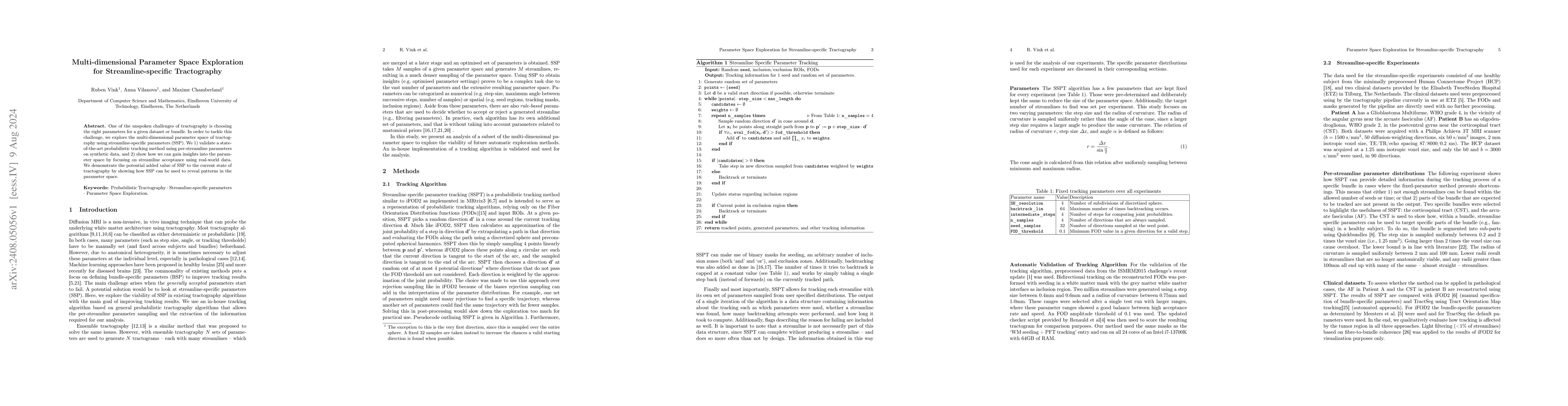 Thumbnail for Multi-dimensional Parameter Space Exploration for Streamline-specific
  Tractography