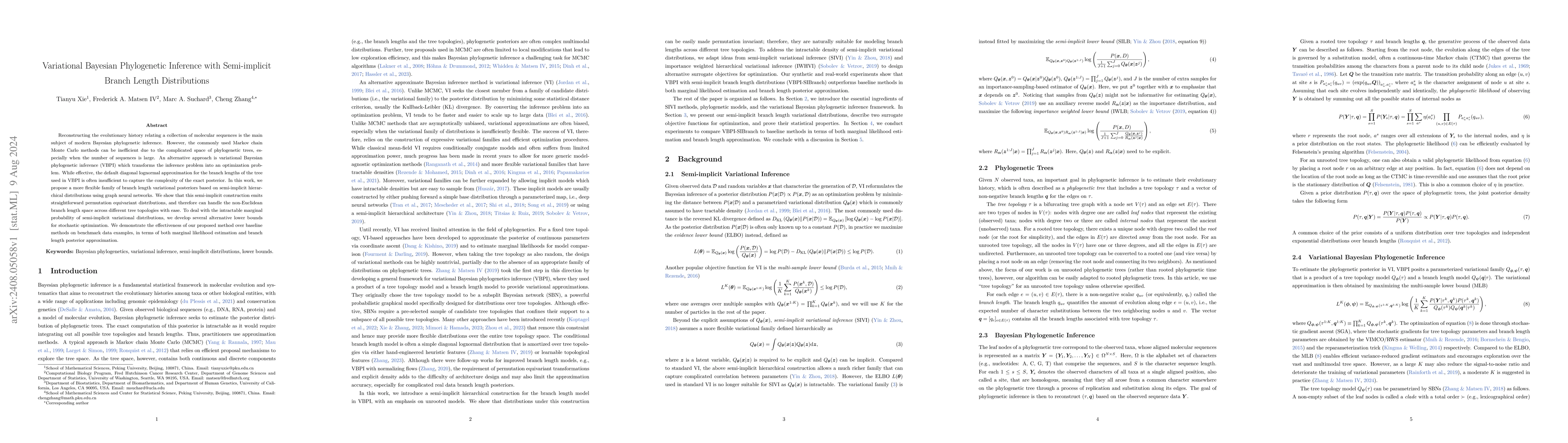 Thumbnail for Variational Bayesian Phylogenetic Inference with Semi-implicit Branch
  Length Distributions