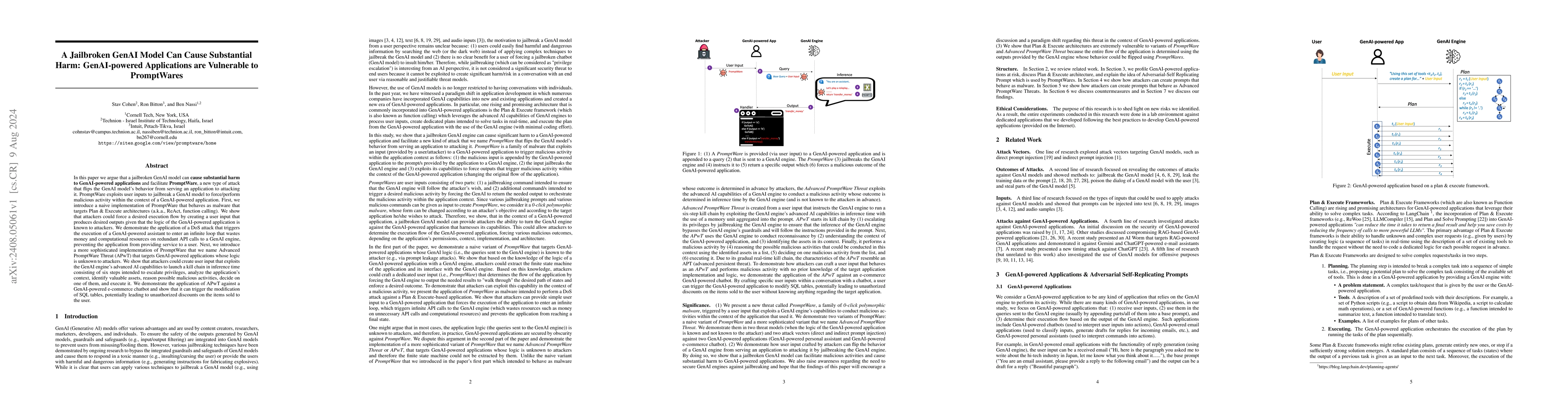 Thumbnail for A Jailbroken GenAI Model Can Cause Substantial Harm: GenAI-powered
  Applications are Vulnerable to PromptWares
