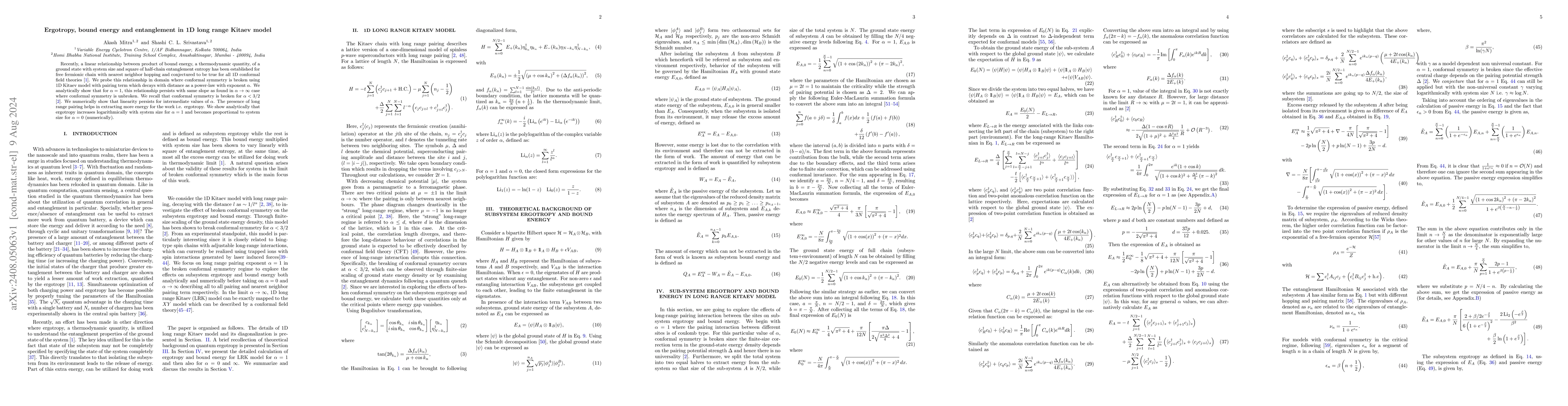 Thumbnail for Ergotropy, bound energy and entanglement in 1D long range Kitaev model
