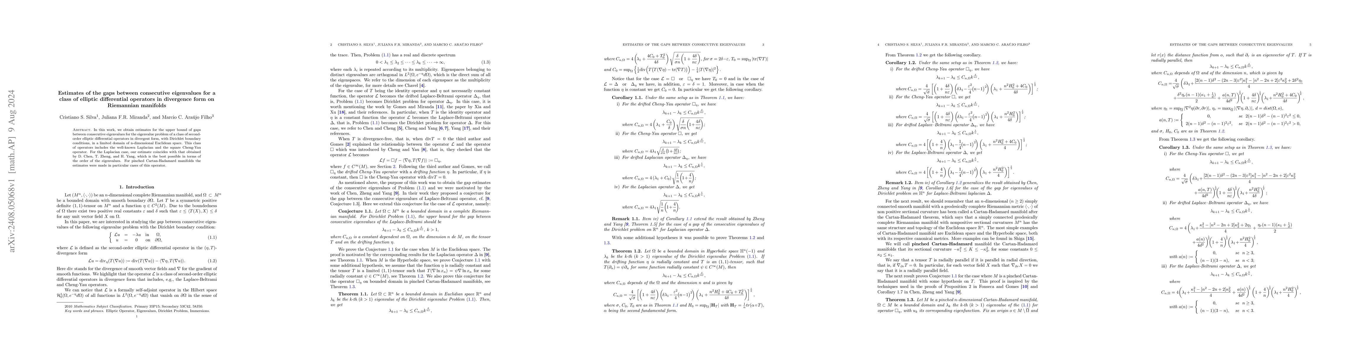 Thumbnail for Estimates of the gaps between consecutive eigenvalues for a class of
  elliptic differential operators in divergence form on Riemannian manifolds