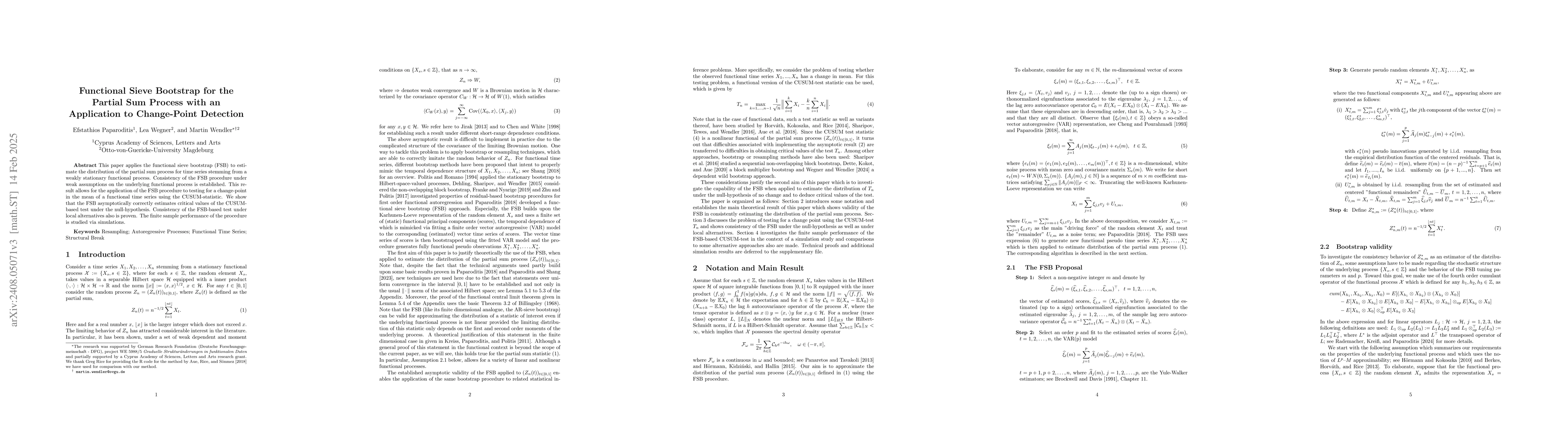 Thumbnail for Functional Sieve Bootstrap for the Partial Sum Process with Application
  to Change-Point Detection without Dimension Reduction