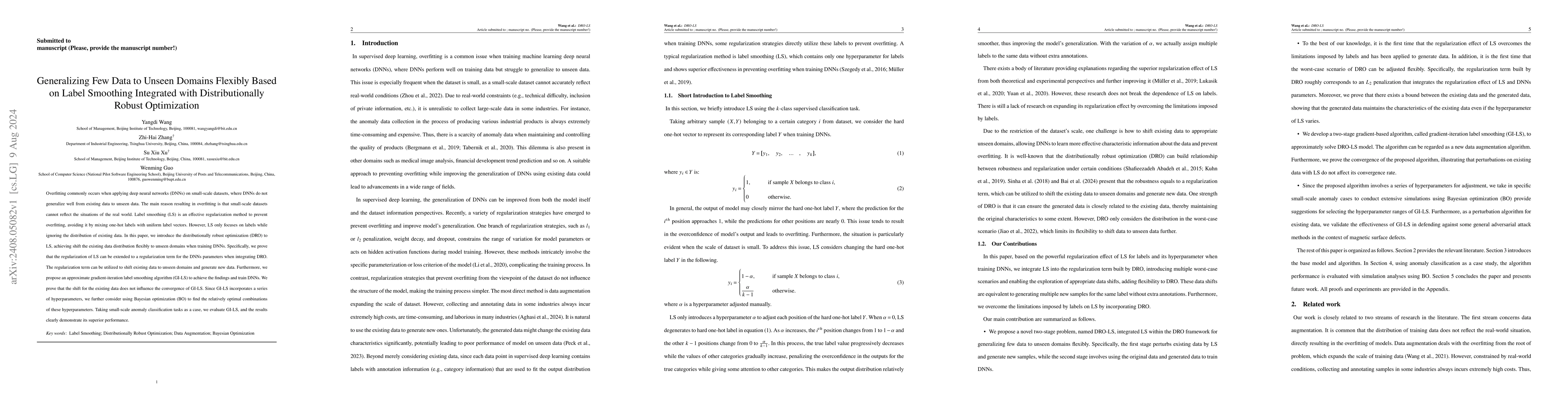Thumbnail for Generalizing Few Data to Unseen Domains Flexibly Based on Label
  Smoothing Integrated with Distributionally Robust Optimization