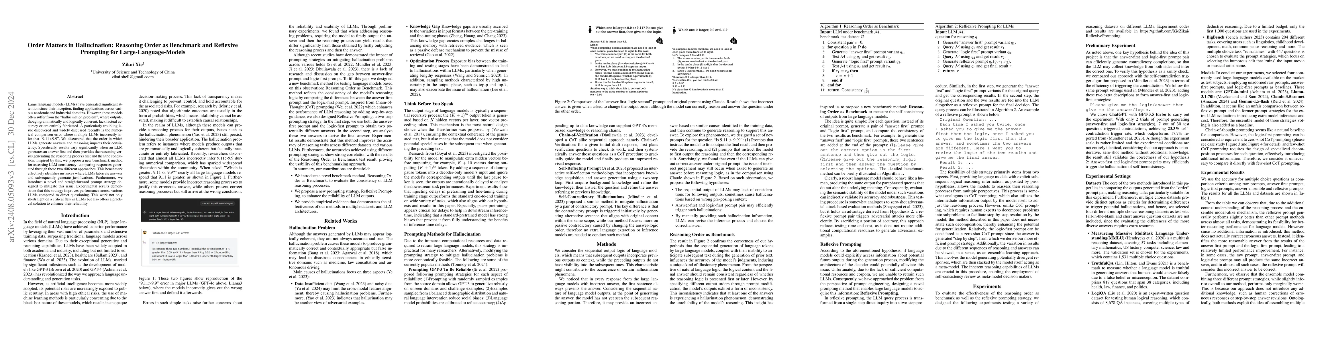 Thumbnail for Order Matters in Hallucination: Reasoning Order as Benchmark and
  Reflexive Prompting for Large-Language-Models