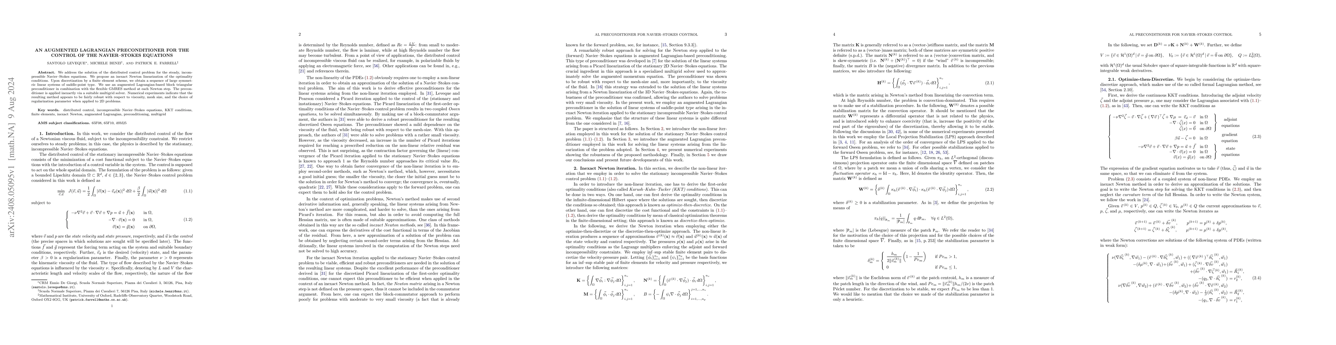 Thumbnail for An augmented Lagrangian preconditioner for the control of the
  Navier--Stokes equations
