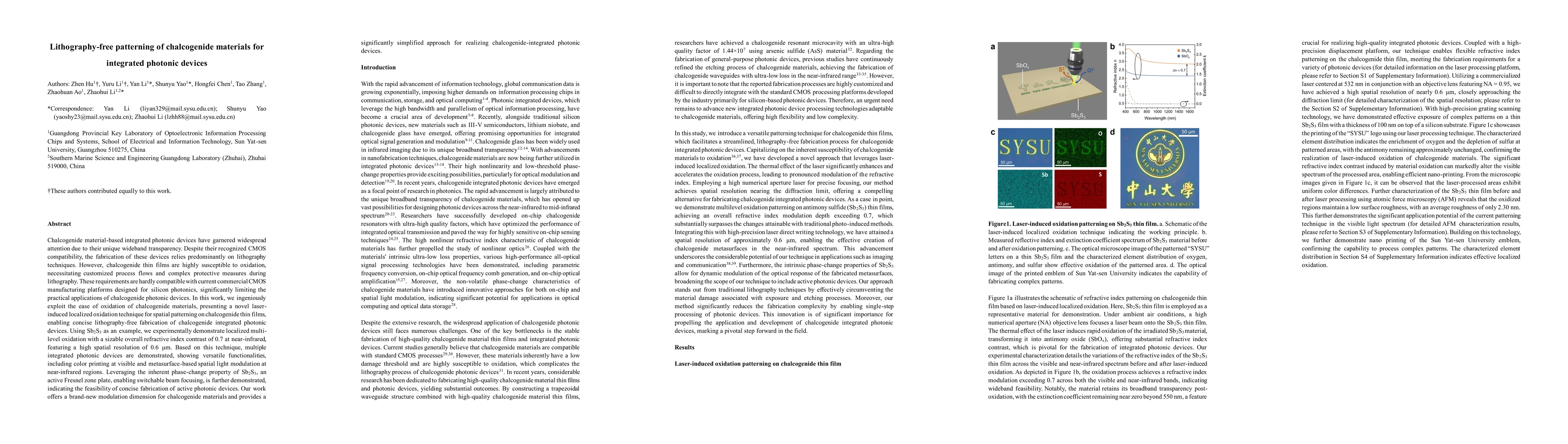 Thumbnail for Lithography-free patterning of chalcogenide materials for integrated
  photonic devices