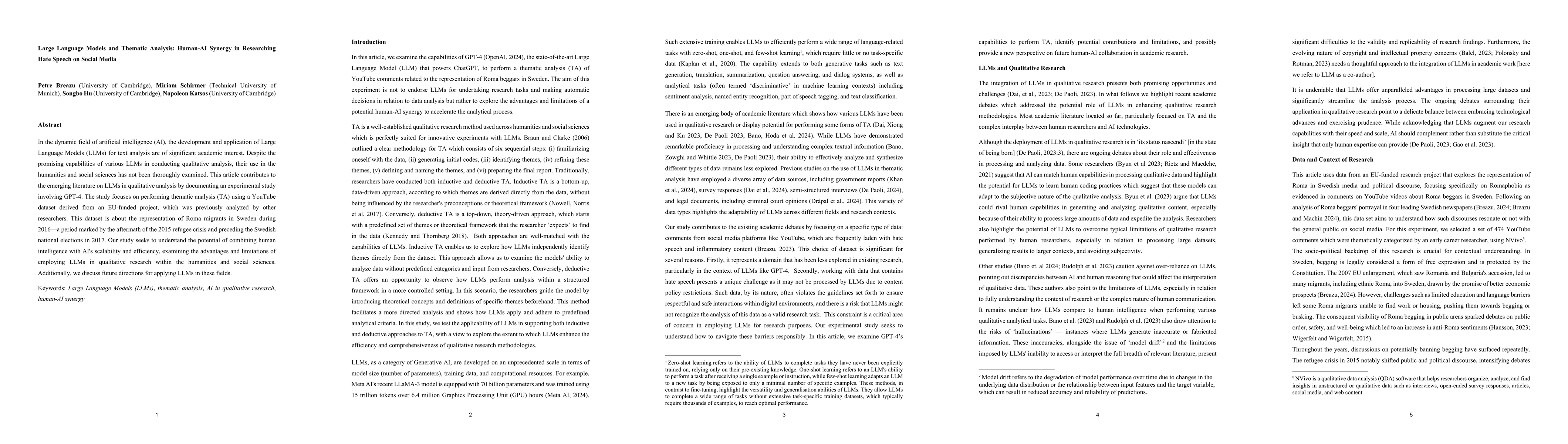 Thumbnail for Large Language Models and Thematic Analysis: Human-AI Synergy in
  Researching Hate Speech on Social Media