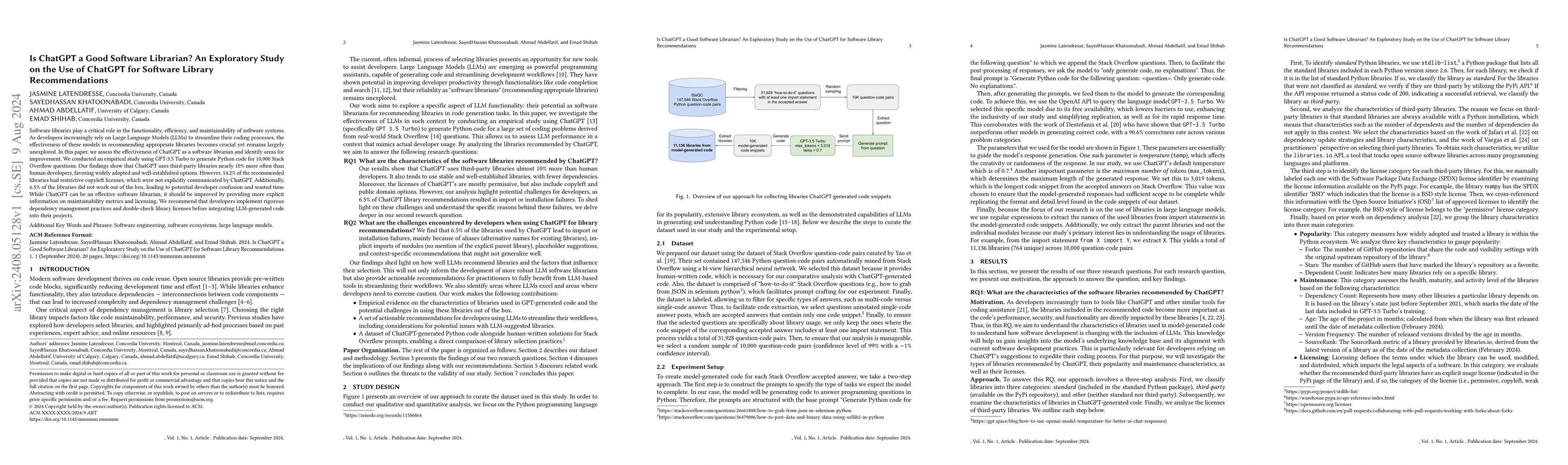 Thumbnail for Is ChatGPT a Good Software Librarian? An Exploratory Study on the Use of
  ChatGPT for Software Library Recommendations