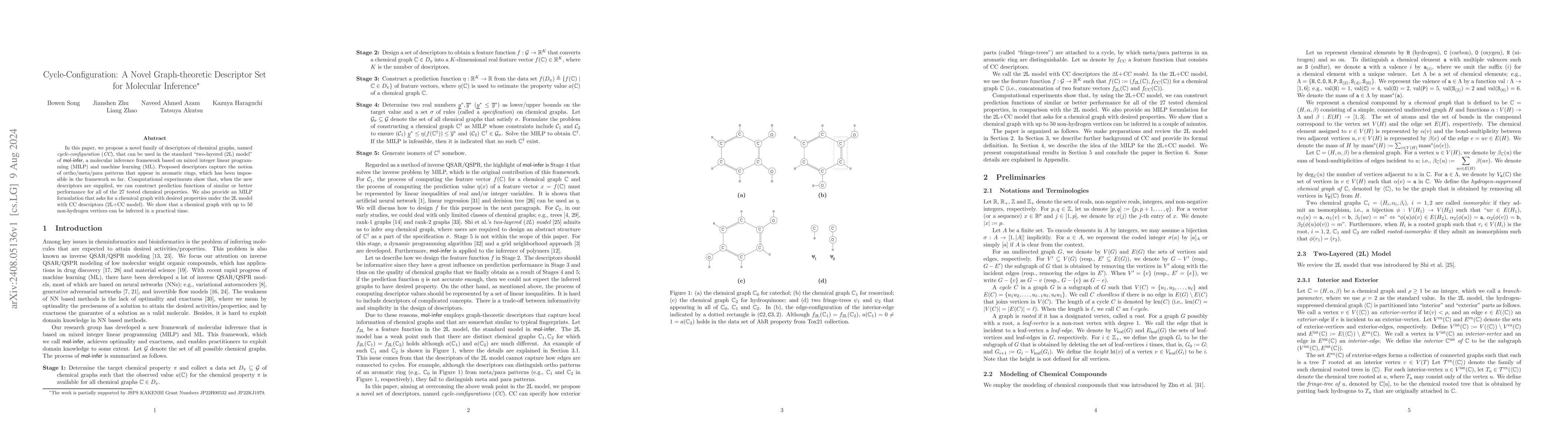 Thumbnail for Cycle-Configuration: A Novel Graph-theoretic Descriptor Set for
  Molecular Inference