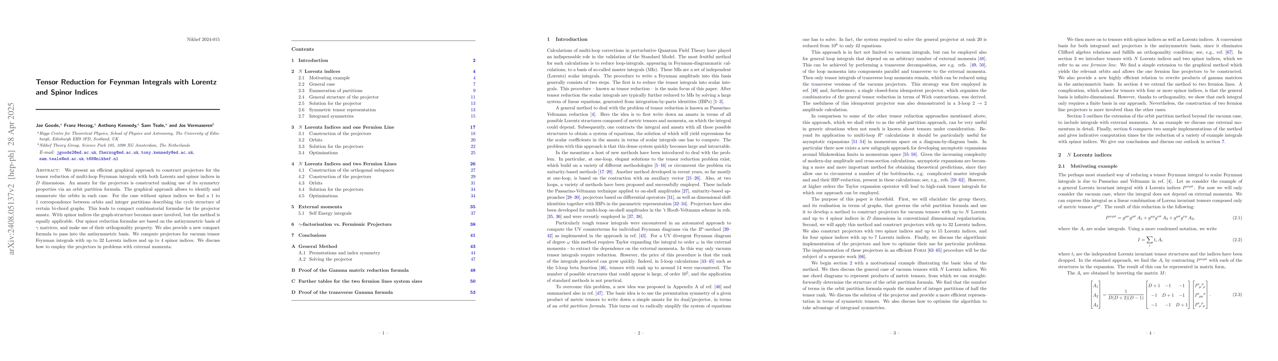Thumbnail for Tensor Reduction for Feynman Integrals with Lorentz and Spinor Indices