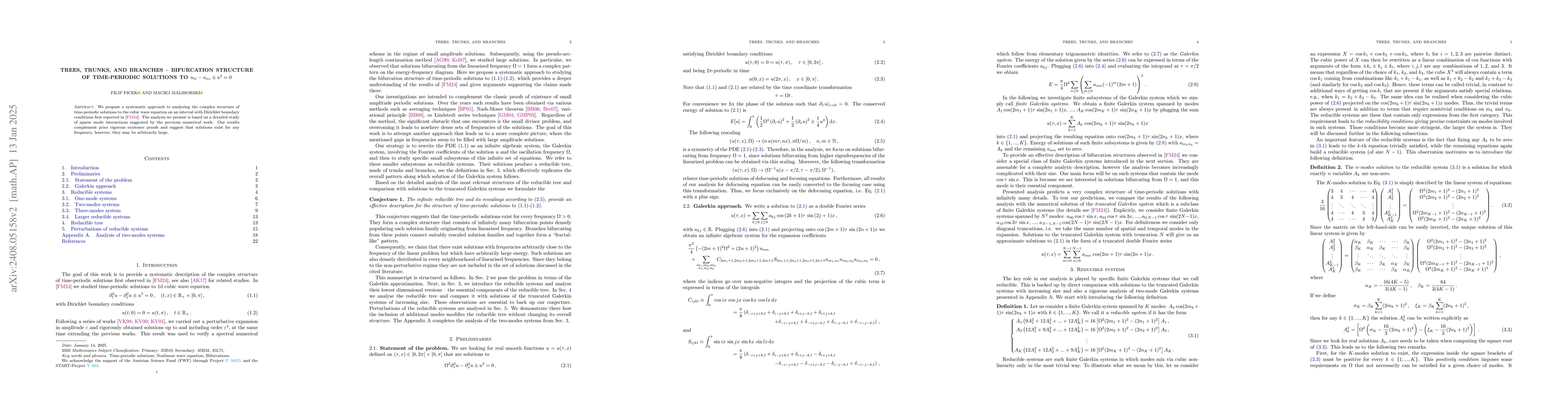 Thumbnail for Trees, trunks, and branches -- bifurcation structure of time-periodic
  solutions to $u_{tt}-u_{xx}\pm u^{3}=0$
