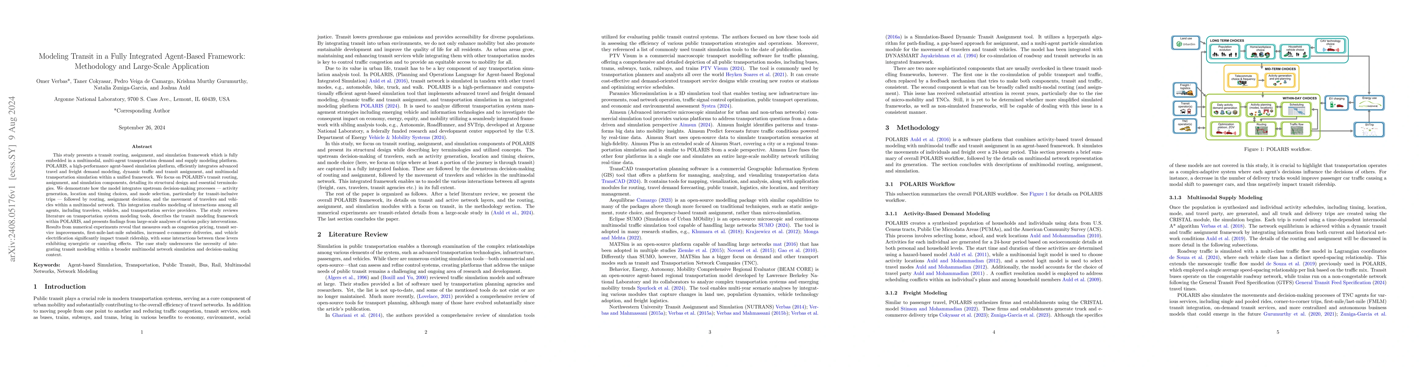 Thumbnail for Modeling Transit in a Fully Integrated Agent-Based Framework:
  Methodology and Large-Scale Application